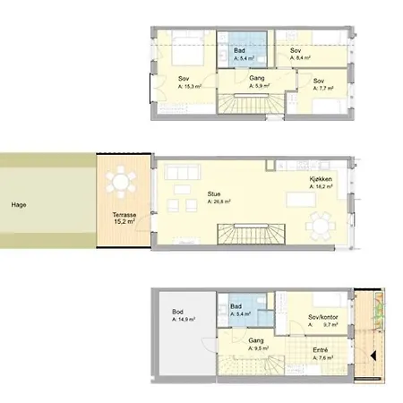 Modern 4 Bedroom Townhouse With Patio And Garden Holiday home Trondheim